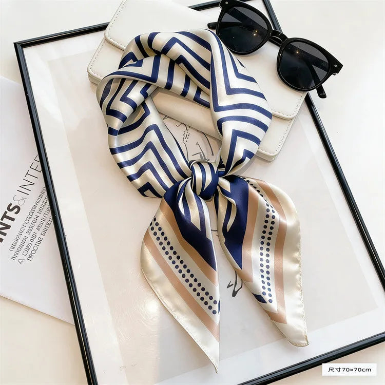 Spring Fresh Elegant Print Silk Scarf for woman Soft Satin Square Scarves Neckerchief Women Shawls Hijab Scarf Bandana 70X70CM