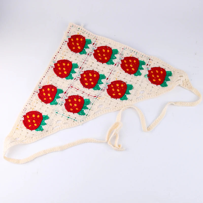 Womens triangle knit scarf strawberry headband hair cute girl accessories crochet head scarf