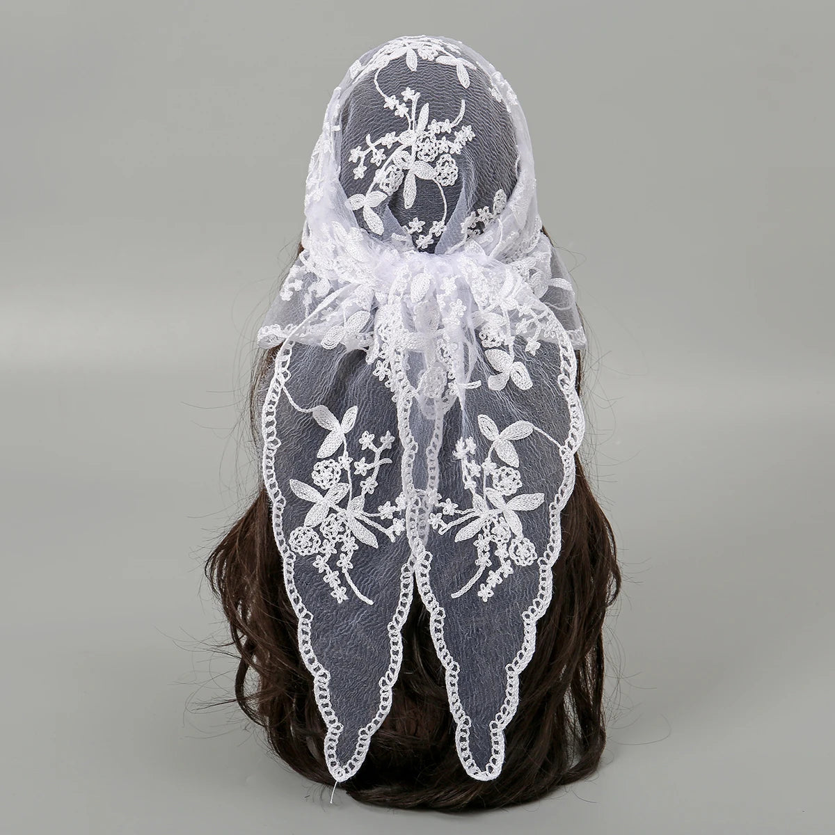 Elegant Lace Scarf Hollow Out Embroidery Foulard Bandana Solid Color Triangular Scarf Thin Vintage HandkerChiefs for Hair Woman
