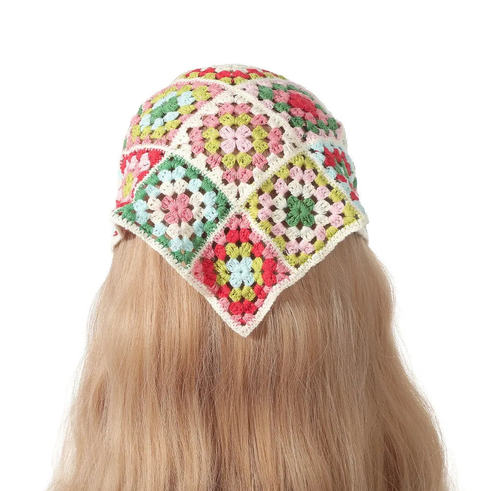 Vintage Weaving Knitting Flower Triangle Headscarf Headbands Elastic Hair Bands Women Girl Hair Scarf Hair Accessories Fashion