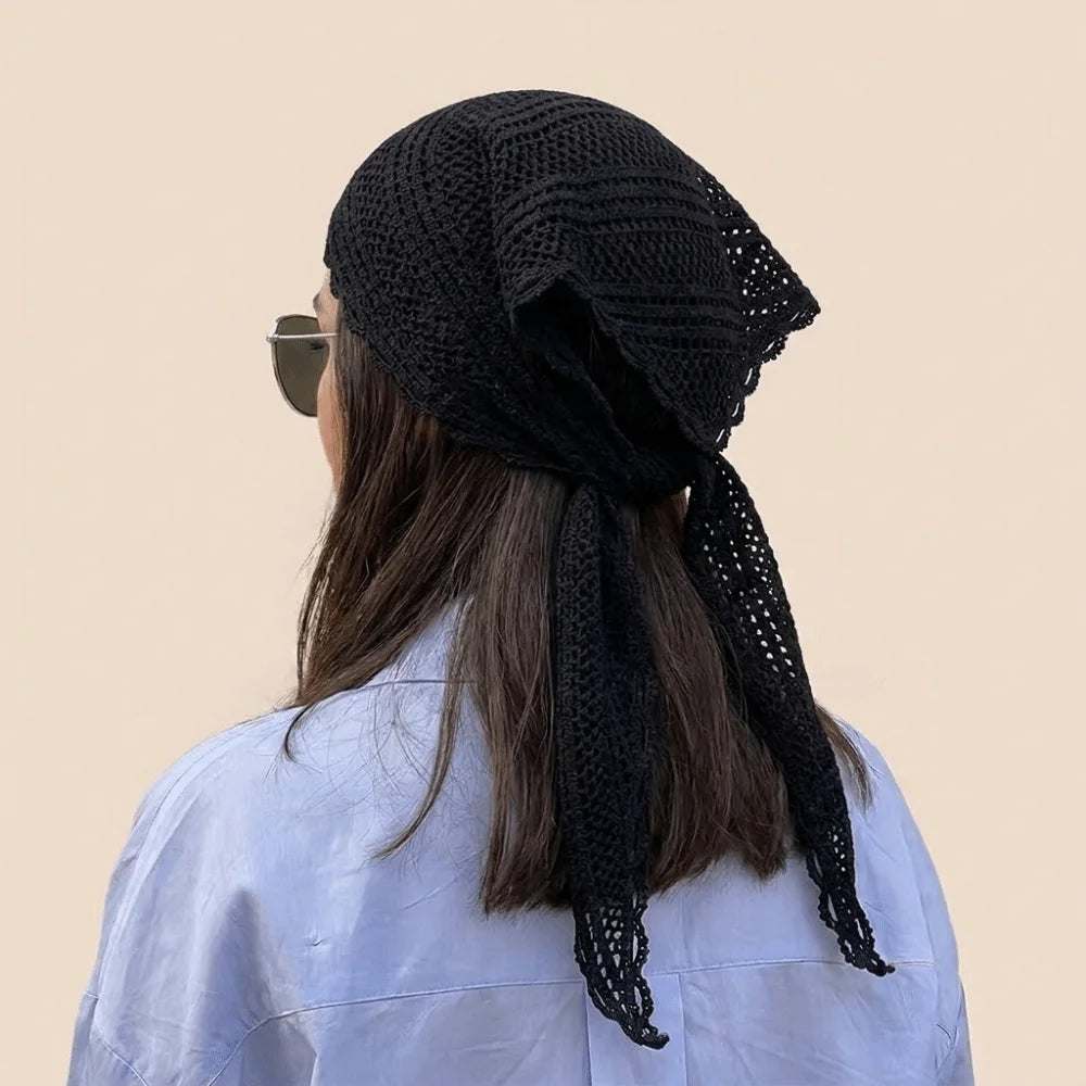 Fashion Headband Hair Scarf Hollow Out Solid Color Triangle Wrap Photo Props Lace Scarf Women