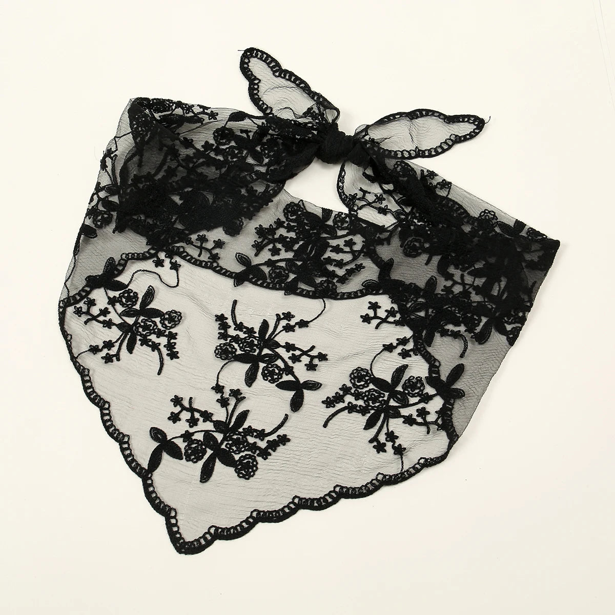 Elegant Lace Scarf Hollow Out Embroidery Foulard Bandana Solid Color Triangular Scarf Thin Vintage HandkerChiefs for Hair Woman
