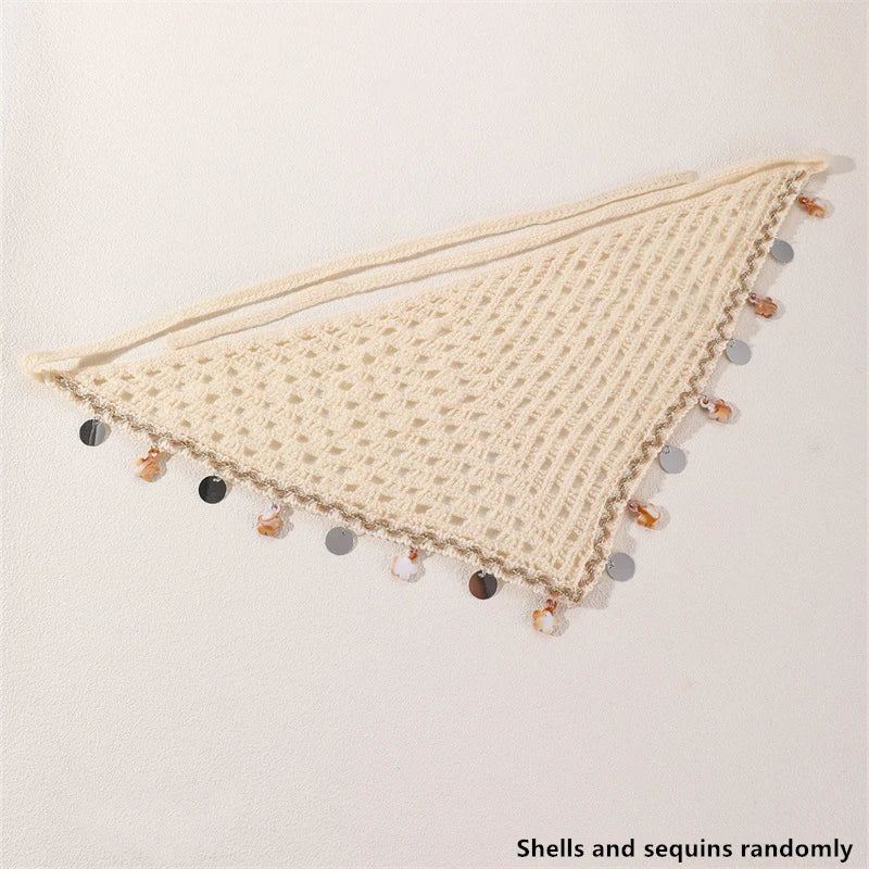 1pc Bohemian Shell Sequin Head Scarf – Hollow Out Triangle Hair Wrap for Daily Boho Look.