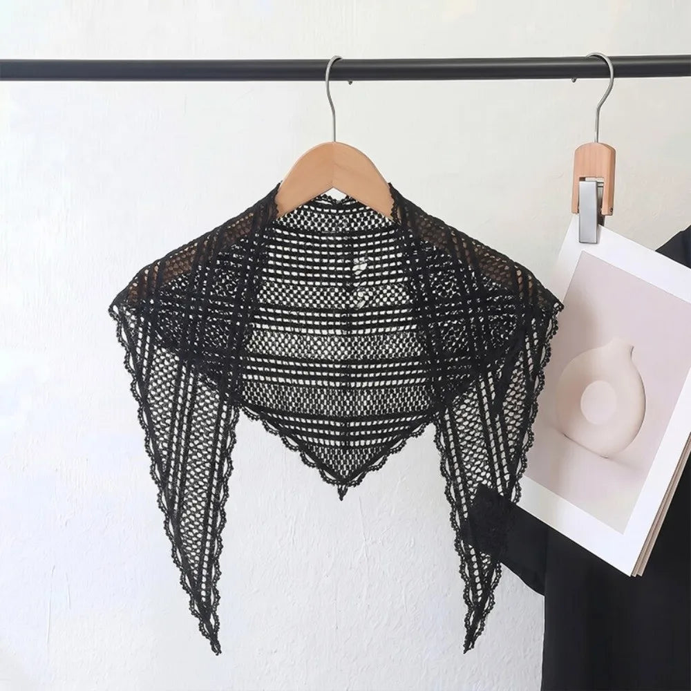 Fashion Headband Hair Scarf Hollow Out Solid Color Triangle Wrap Photo Props Lace Scarf Women
