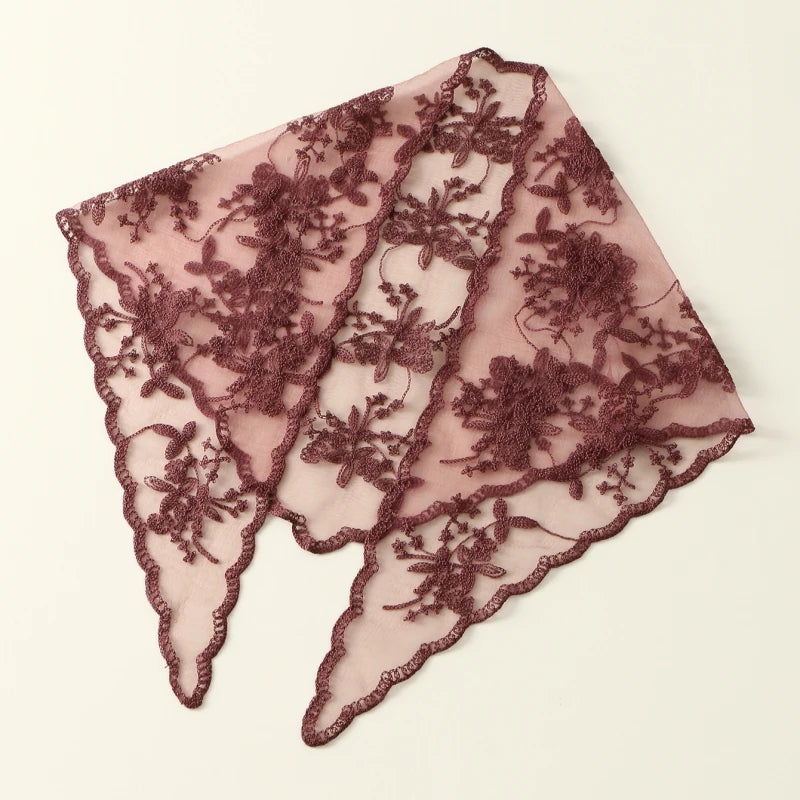 Elegant Lace Scarf Hollow Out Embroidery Foulard Bandana Solid Color Triangular Scarf Thin Vintage HandkerChiefs for Hair Woman